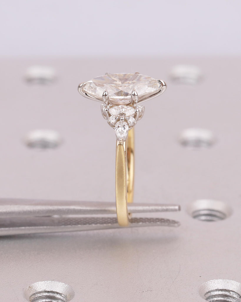 Marquise Lab Grown Diamond Cluster Ring, Two Tone 18k Gold Engagement Ring image #12