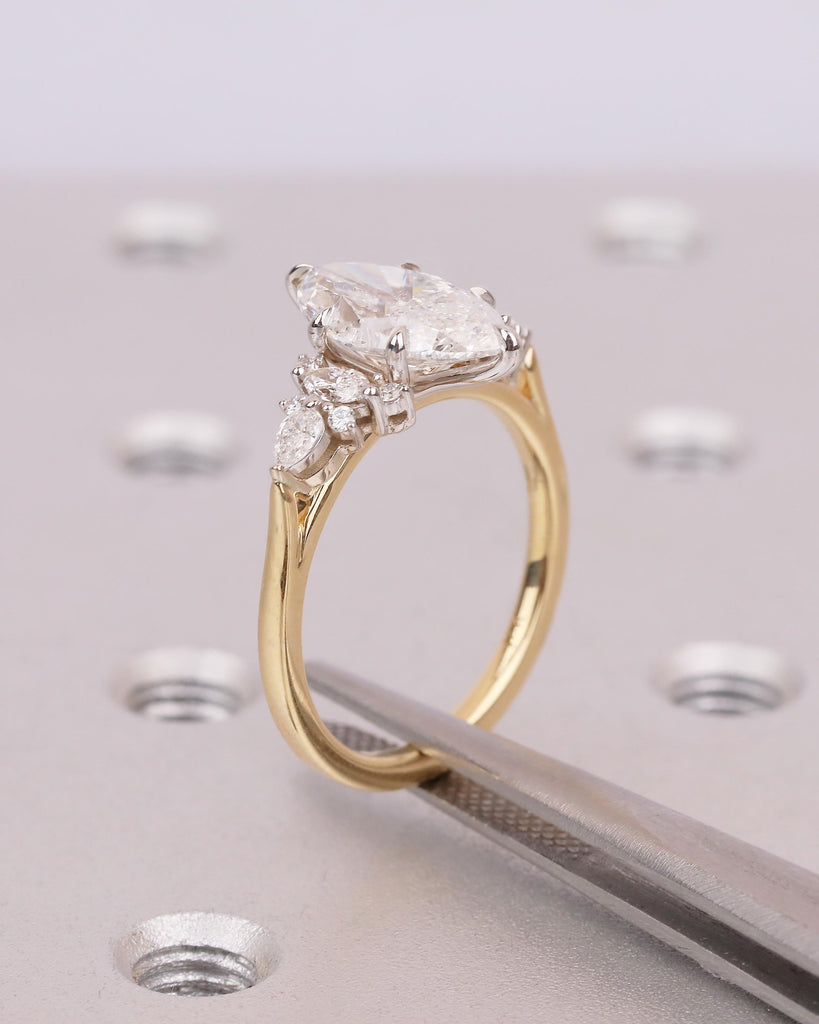 Marquise Lab Grown Diamond Cluster Ring, Two Tone 18k Gold Engagement Ring image #1