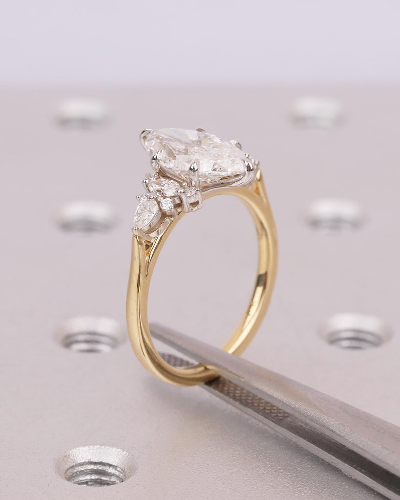 Art Deco Wedding Ring, White, Yellow Gold Lab Diamond Engagement Ring, Statement Jewelry image #5