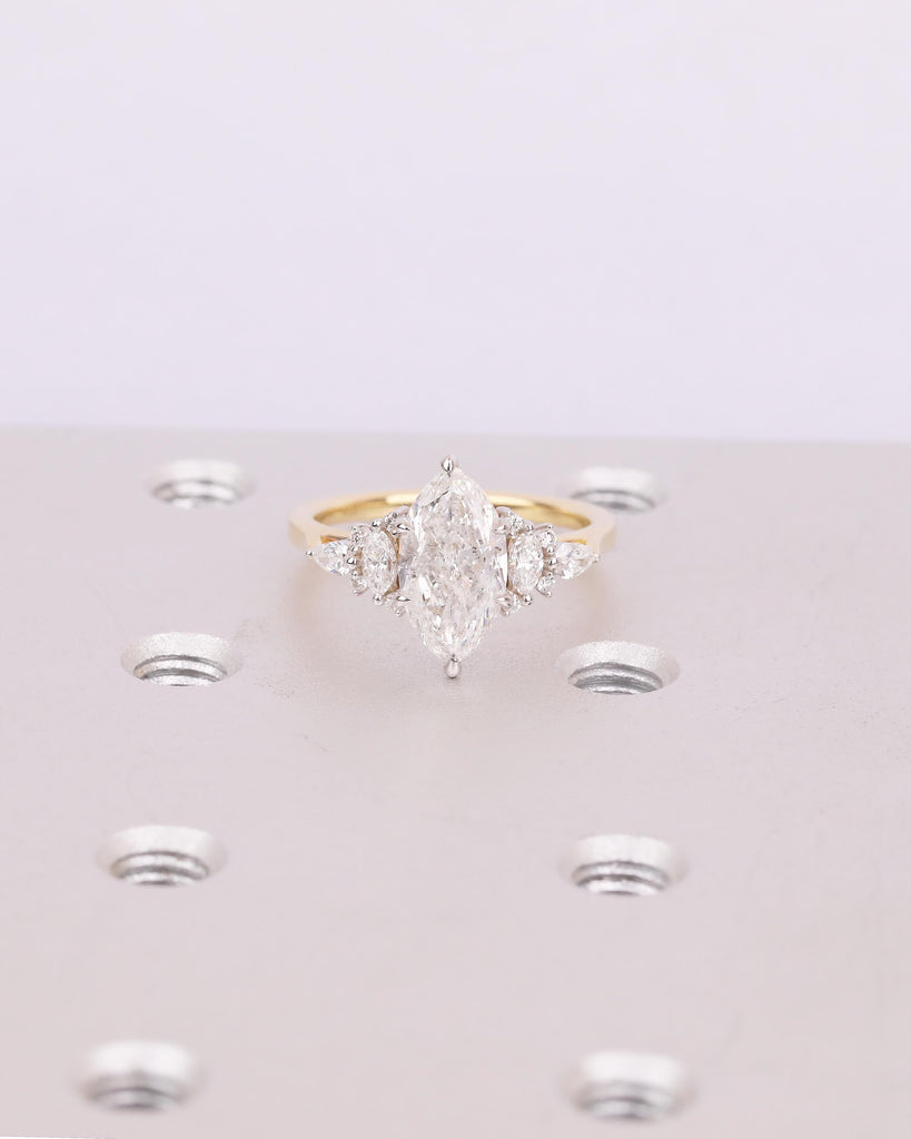 Vintage Engagement Ring, 18k Solid Gold Two Tone Rings, IGI Certified Lab Grown Diamond Marquise Ring, Unique Wedding Anniversary Jewelry image #14