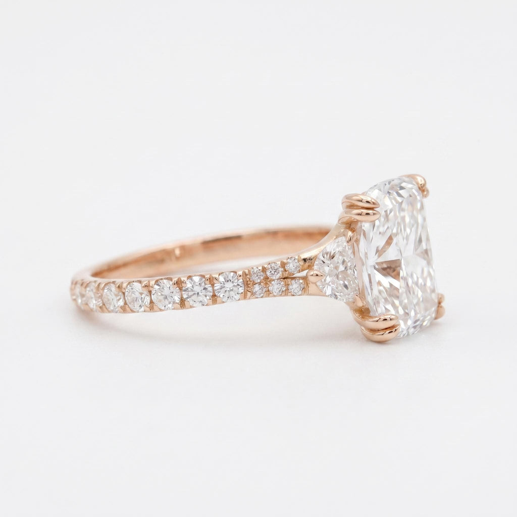 Genuine IGI Lab Created Diamond Ring Custom Diamond Engagement Ring Cushion Half Moon 3 Gem Stone Statement Ring 14k 18k Rose Gold Platinum image #2