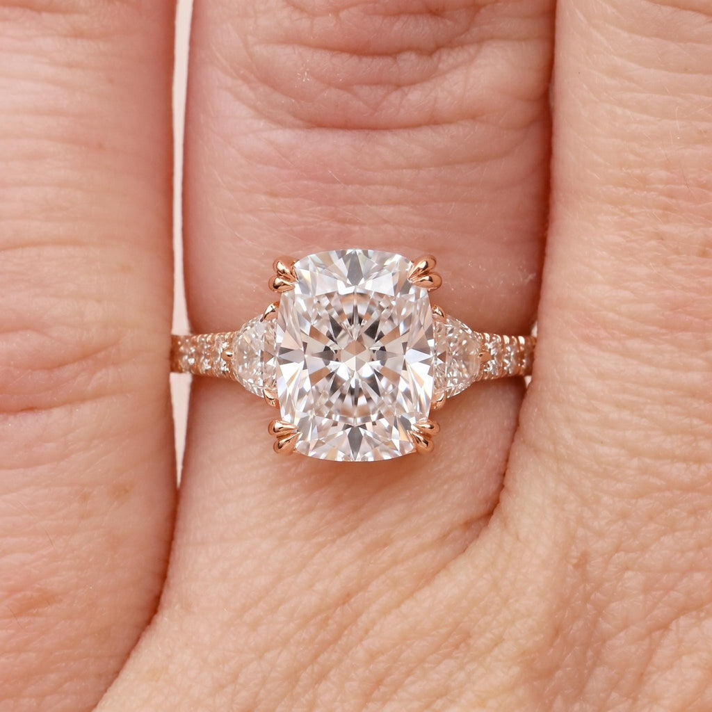 Lab Created Cushion Cut Diamond Engagement Ring, VVS-VS, 18k Rose Gold, Talon Prong Setting image #4