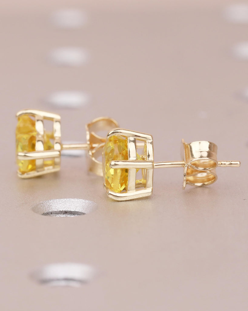 14k Solid Gold Stud Earrings for Women, Heart Cut Yellow Sapphire Earring Set, Hypoallergenic September Birthstone Earring, Gemstone Jewelry image #6