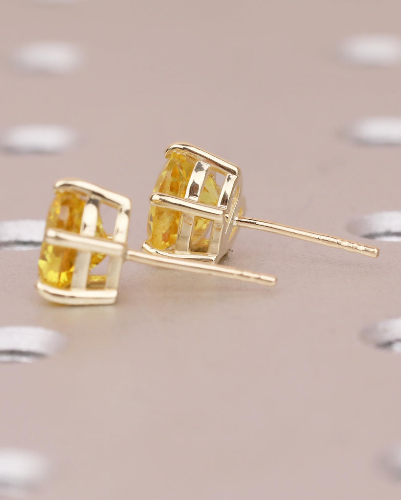 14k Solid Gold Stud Earrings for Women, Heart Cut Yellow Sapphire Earring Set, Hypoallergenic September Birthstone Earring, Gemstone Jewelry image #13