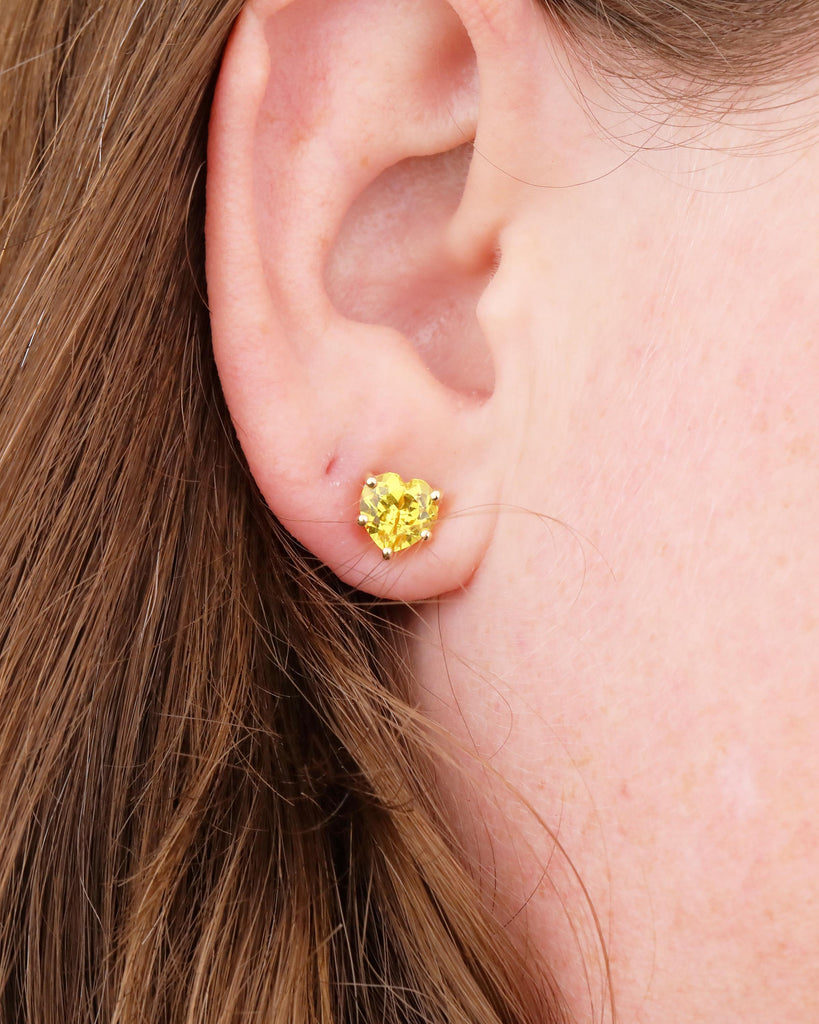 14k Solid Gold Stud Earrings for Women, Heart Cut Yellow Sapphire Earring Set, Hypoallergenic September Birthstone Earring, Gemstone Jewelry image #9
