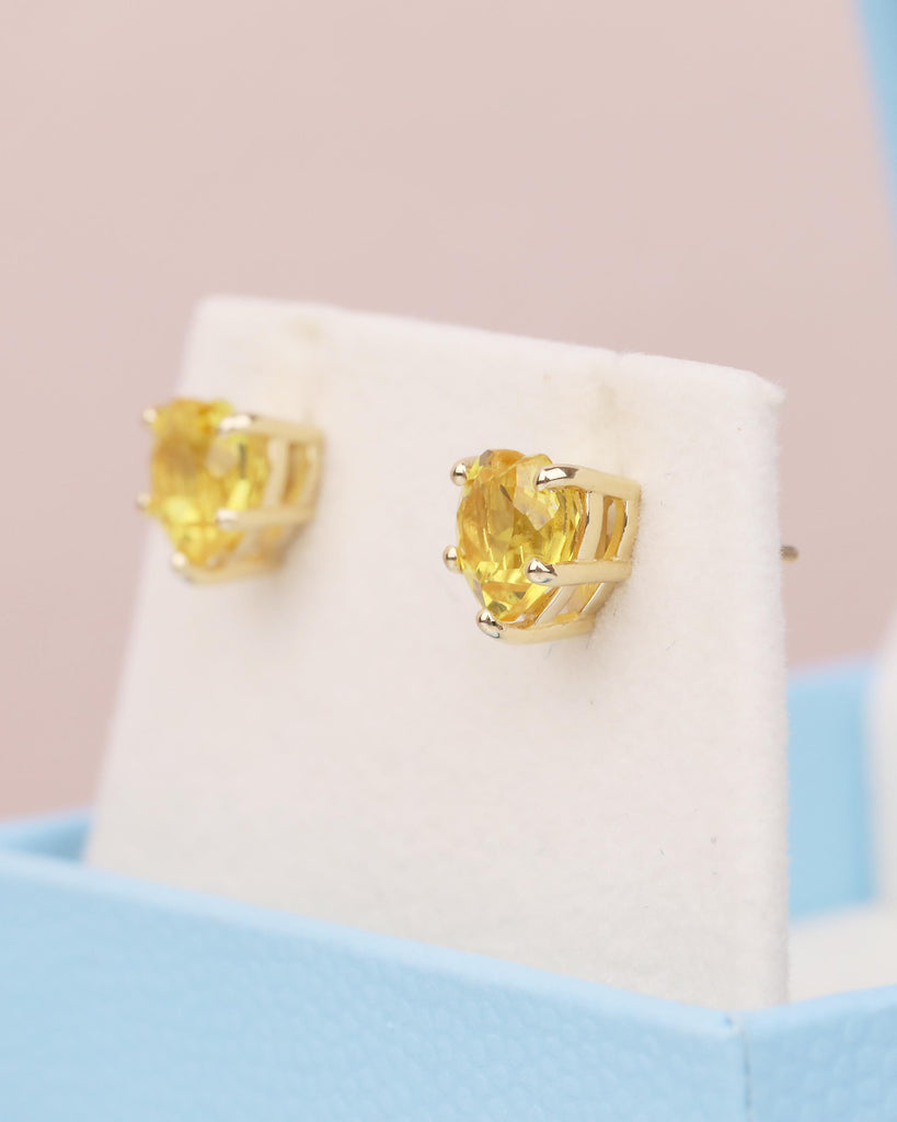 14k Solid Gold Stud Earrings for Women, Heart Cut Yellow Sapphire Earring Set, Hypoallergenic September Birthstone Earring, Gemstone Jewelry image #7