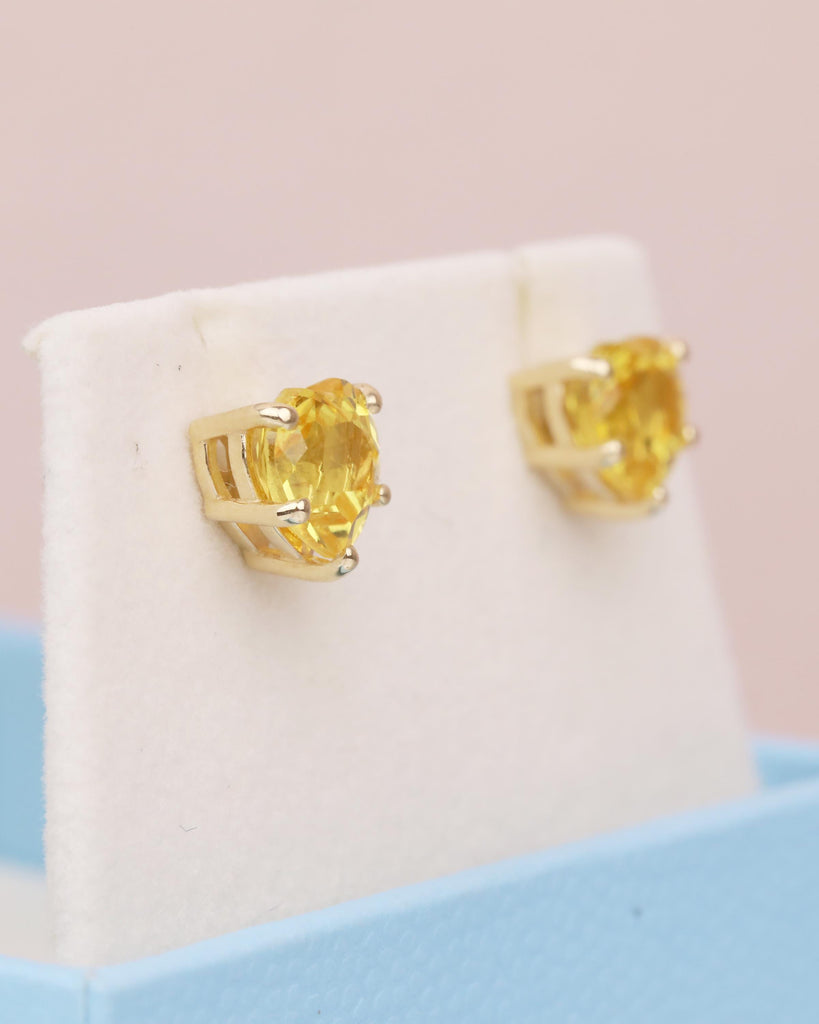 14k Solid Gold Stud Earrings for Women, Heart Cut Yellow Sapphire Earring Set, Hypoallergenic September Birthstone Earring, Gemstone Jewelry image #5