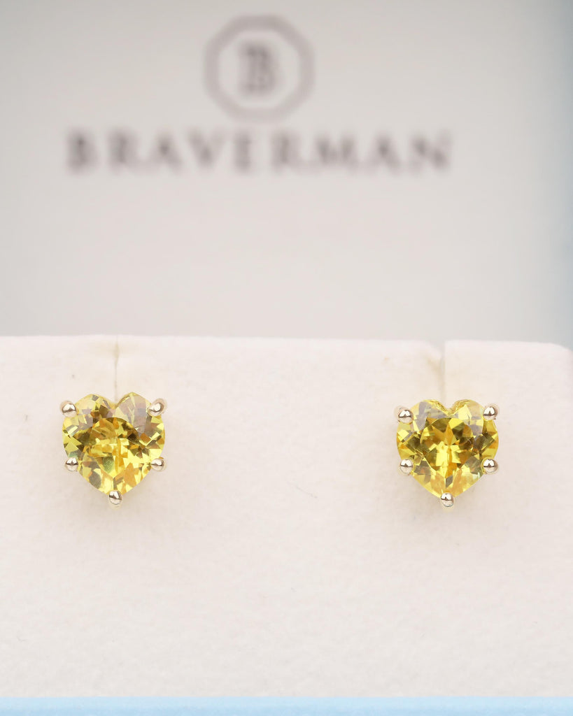 14k Yellow Gold Heart Shaped Yellow Sapphire Stud Earrings, Birthstone Jewelry image #12