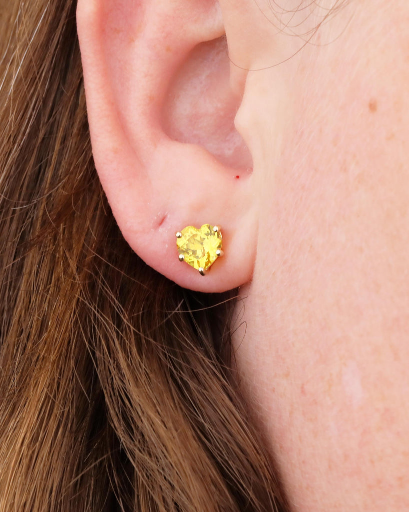14k Yellow Gold Heart Shaped Yellow Sapphire Stud Earrings, Birthstone Jewelry image #16