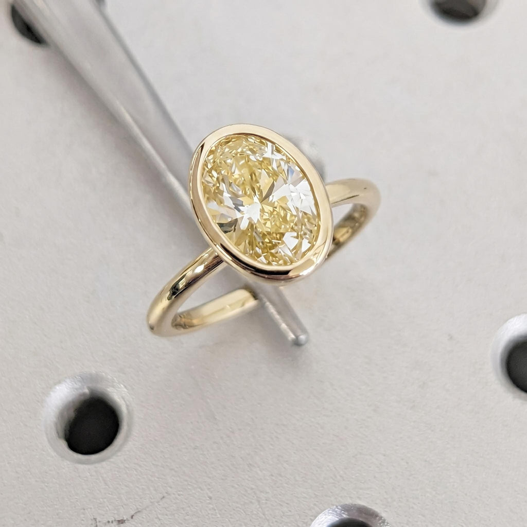 1.5ct Canary Yellow Lab Grown Diamond Bezel Ring | 14k/18k Gold Oval Solitaire Simple Promise Ring | High End Bridal Jewelry Gift for Her image #4