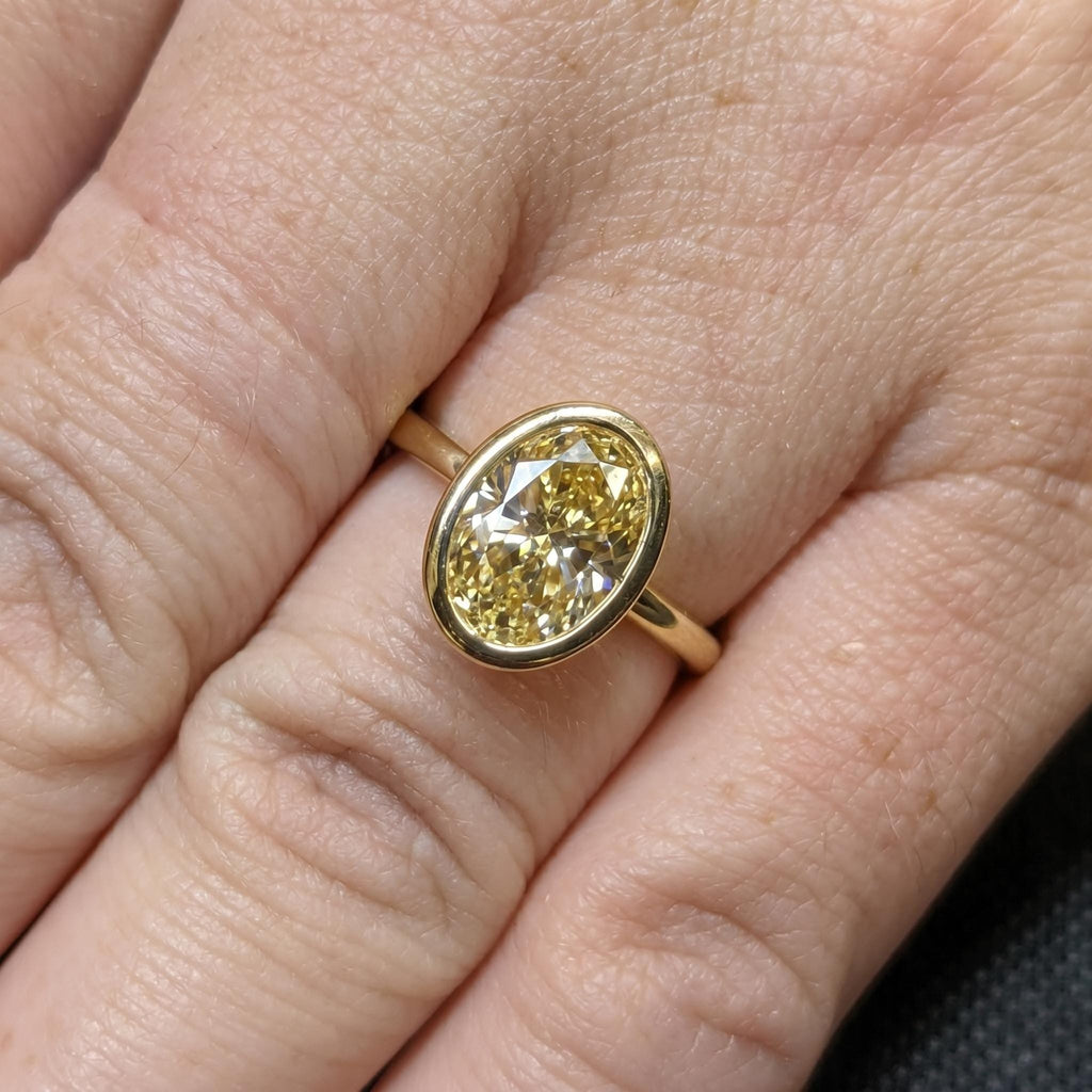 1.5ct Canary Yellow Lab Grown Diamond Bezel Ring | 14k/18k Gold Oval Solitaire Simple Promise Ring | High End Bridal Jewelry Gift for Her image #1