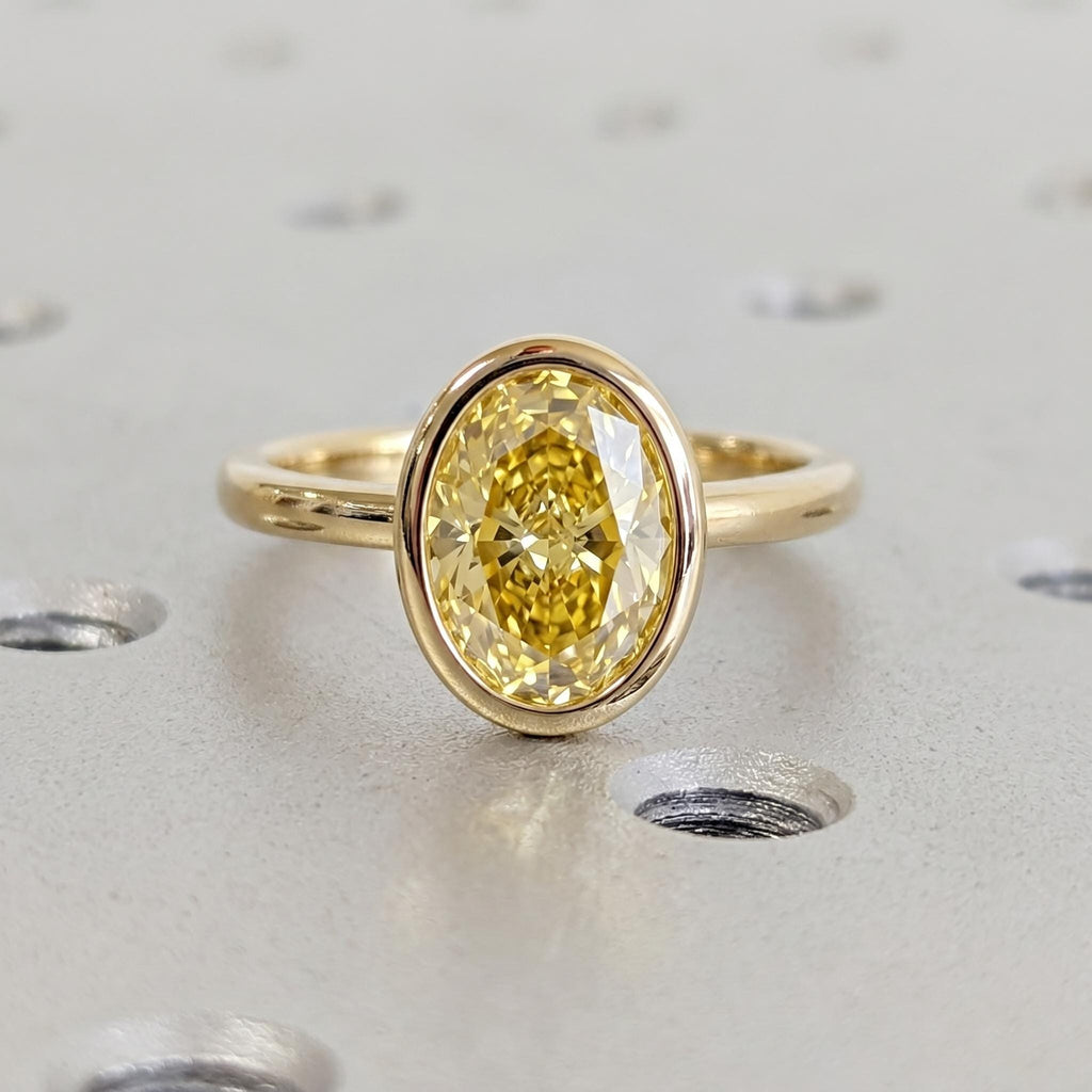 1.5ct Canary Yellow Lab Grown Diamond Bezel Ring | 14k/18k Gold Oval Solitaire Simple Promise Ring | High End Bridal Jewelry Gift for Her image #2
