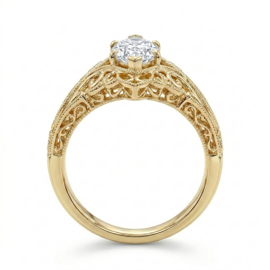 Marquise Moissanite Engagement Ring: Vintage Art Deco Solid Gold Filigree (0.5-4ct) image #6