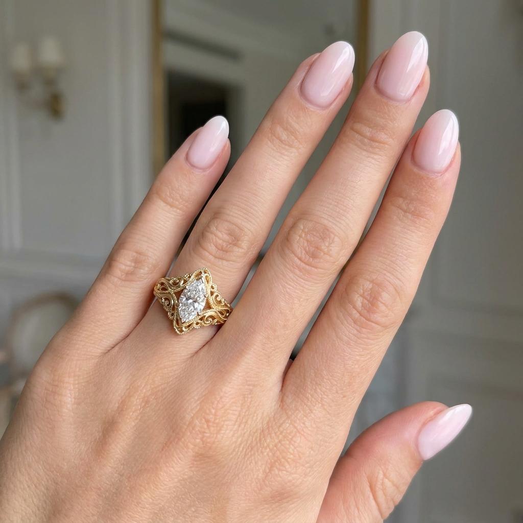 Marquise Moissanite Engagement Ring: Vintage Art Deco Solid Gold Filigree (0.5-4ct) image #3