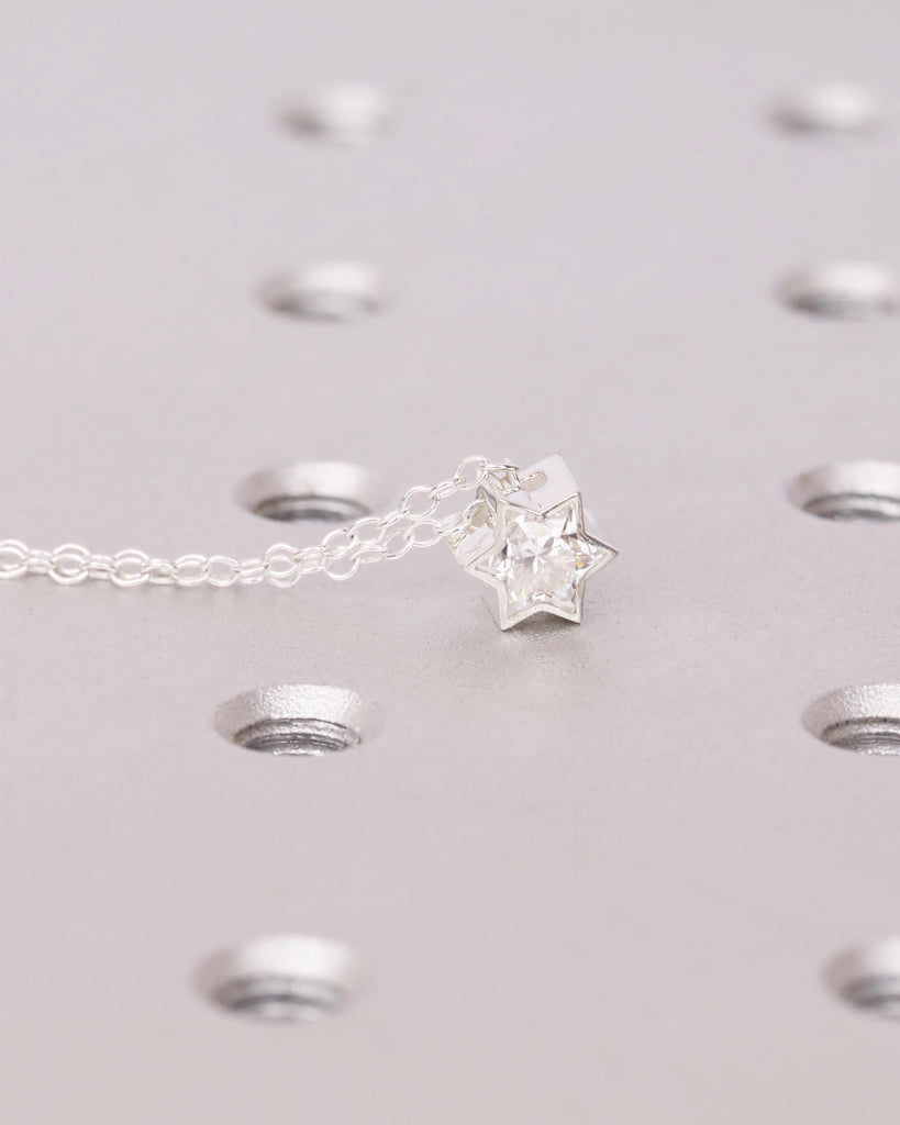 Bezel Set Pendant Magen David Jewish Star Charm: 0.5ct VVS Moissanite Solitaire, Star Necklace in 925 Sterling Silver image #5