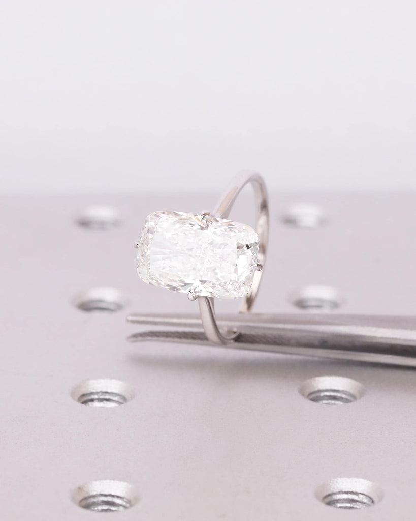 Elongated Cushion Cut Solitaire Engagement Ring, Lab Grown Diamond Ring, Minimalist 4-Prong Cathedral Set Promise Ring, 14k Gold Bridal Ring image #8