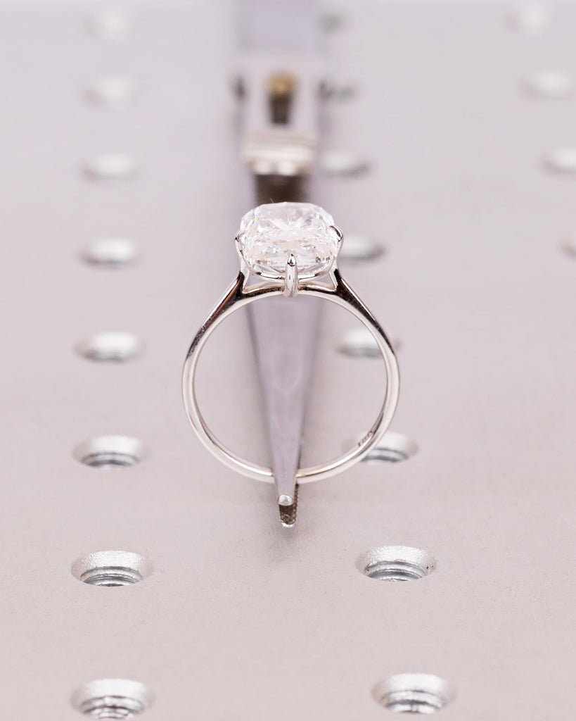 Elongated Cushion Cut Solitaire Engagement Ring, Lab Grown Diamond Ring, Minimalist 4-Prong Cathedral Set Promise Ring, 14k Gold Bridal Ring image #11