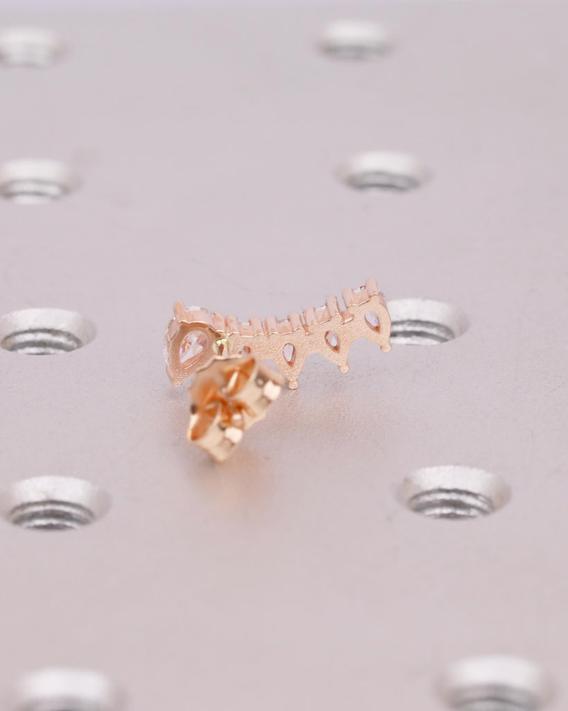 Pear Cut Moissanite Cluster Earrings Women, 14k Solid Gold Earrings, Wedding Jewelry image #12