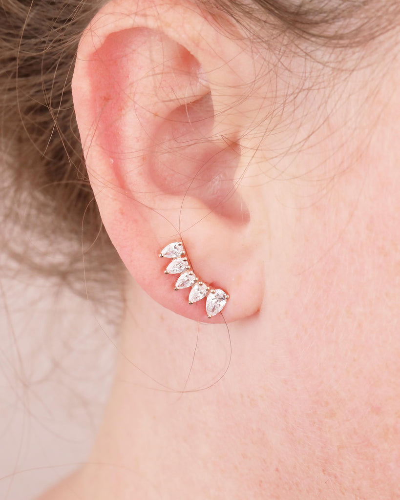 Pear Cut Moissanite Cluster Earrings Women, 14k Solid Gold Earrings, Wedding Jewelry image #17