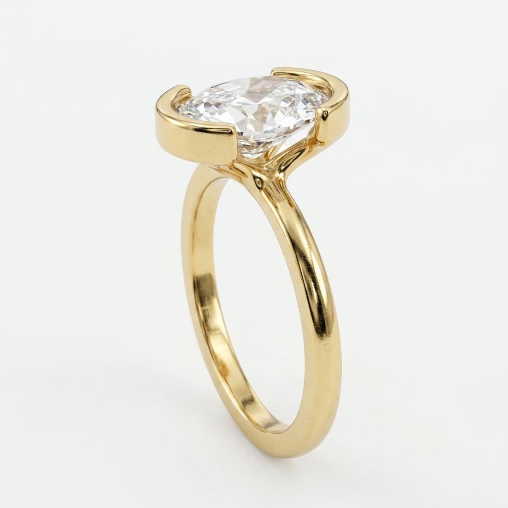 14k/18k Gold Simple Promise Ring for Her | Moissanite Solitaire Ring | Oval cut Bezel set Wedding Ring Anniversary Gift image #4