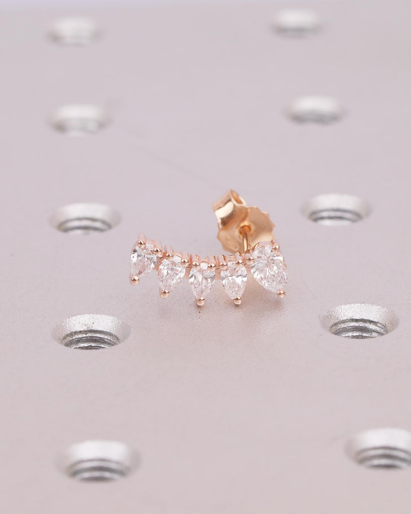 Pear Diamond Cluster Earring, Art Deco 14k Rose Gold Earrings for Women, Hypoallergenic Everyday Earring, Wedding Jewelry, Push Back Closure image #18