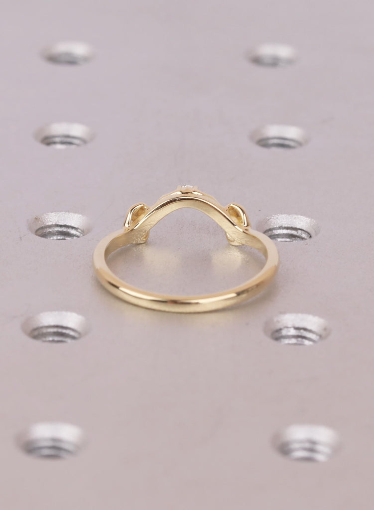 14K Solid Gold Curved Leaf Diamond Wedding Band: Dainty Stacking Ring image #11