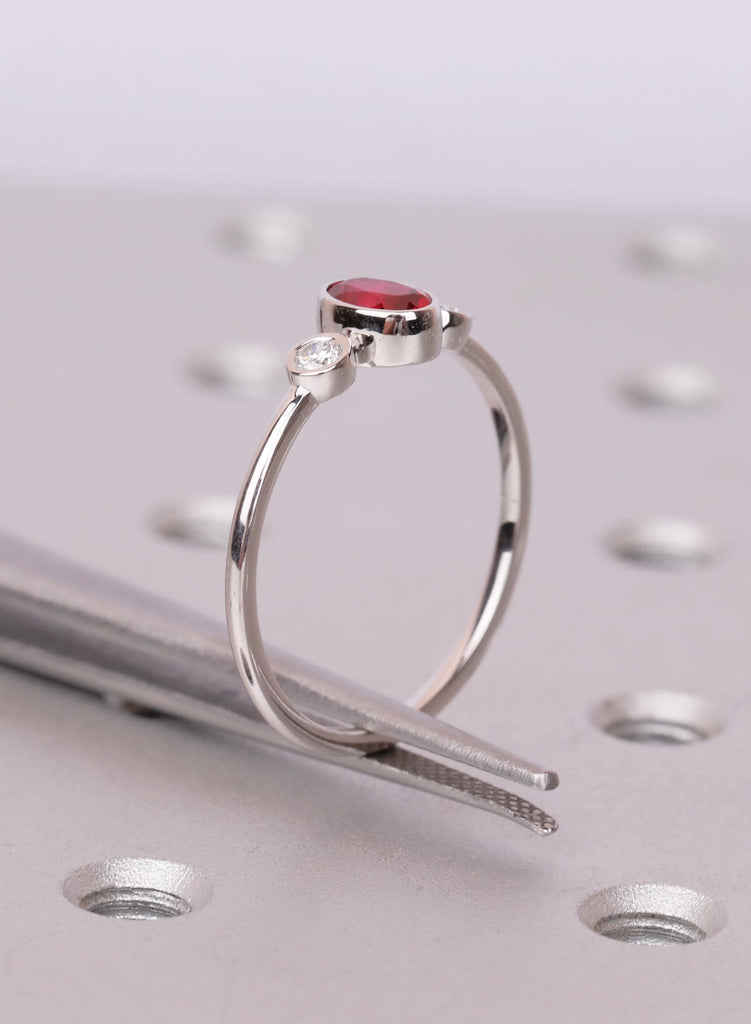 Oval Ruby Ring, Bezel Set Lab Ruby Ring, Oval Three Stone Engagement Ring, July Birthstone Promise Ring, Dainty Engagement Ring, Bridal Gift image #10