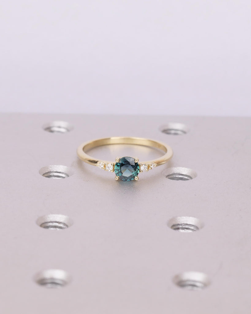 0.5ct Teal Sapphire Engagement Ring, 14k Solid Gold Promise Rings for Women, Diamond and September Birthstone Ring, Vintage Gemstone Jewelry image #8