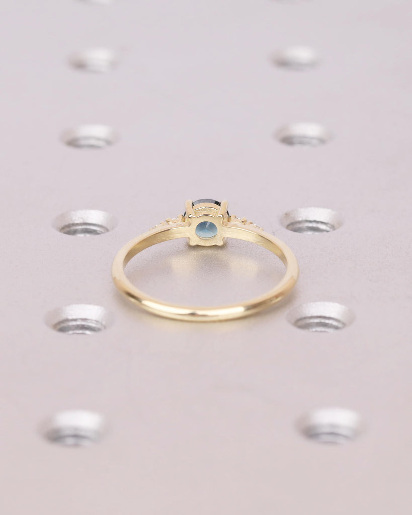 0.5ct Teal Sapphire Engagement Ring, 14k Solid Gold Promise Rings for Women, Diamond and September Birthstone Ring, Vintage Gemstone Jewelry image #6