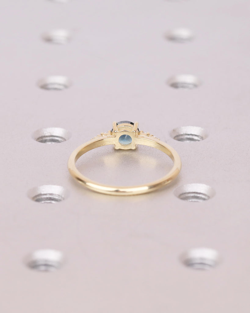 0.5ct Round Blue Green Sapphire and Diamond Engagement Ring in 14k Yellow Gold image #6