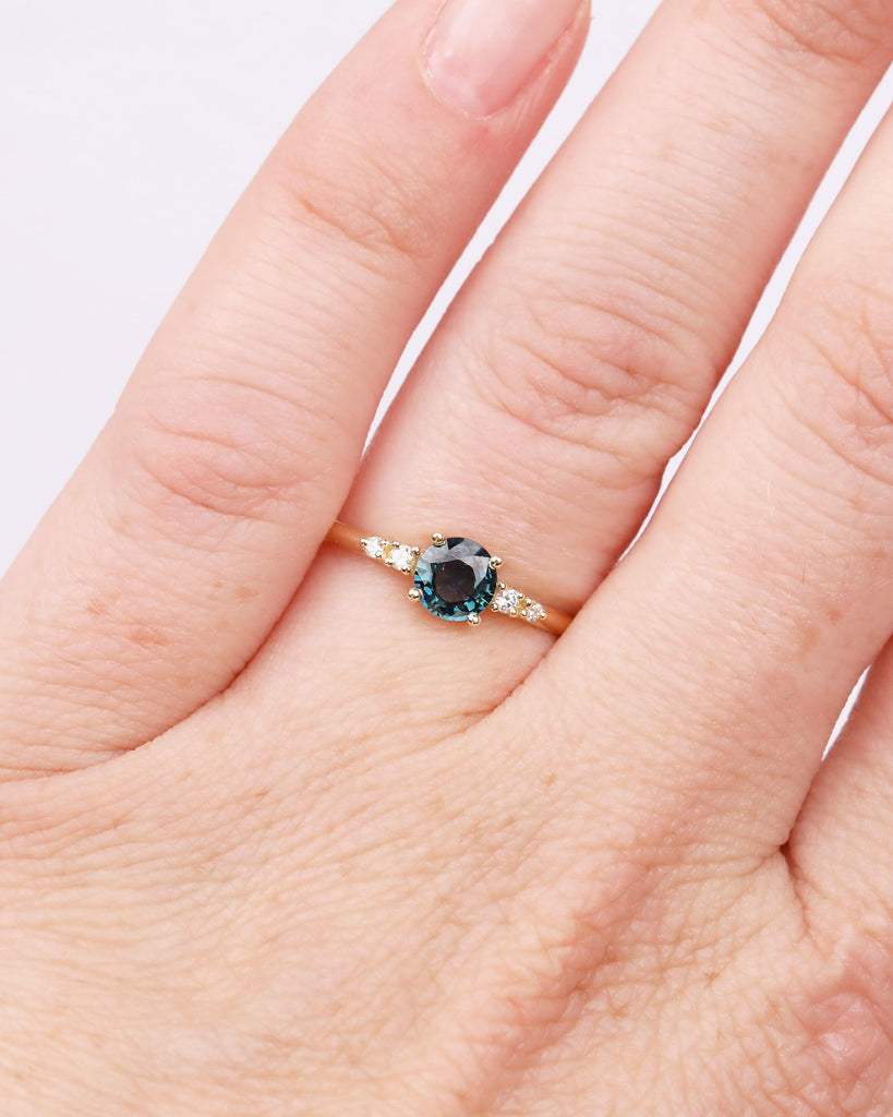 0.5ct Teal Sapphire Engagement Ring, 14k Solid Gold Promise Rings for Women, Diamond and September Birthstone Ring, Vintage Gemstone Jewelry image #16