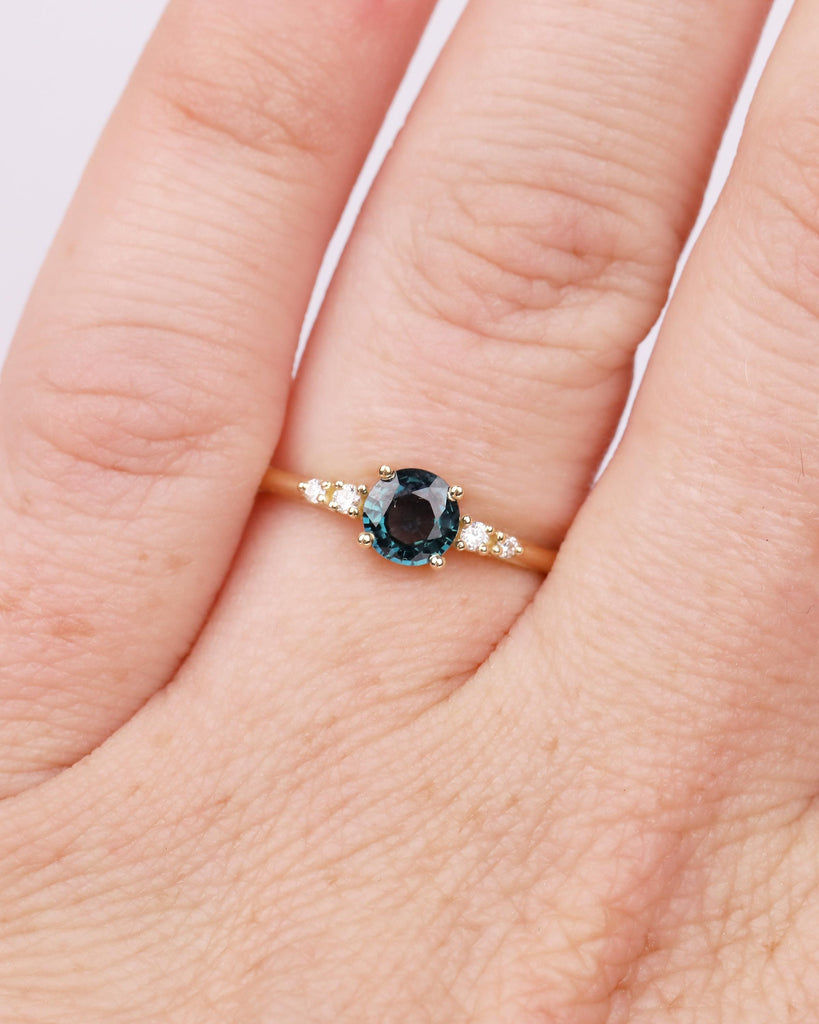 0.5ct Round Blue Green Sapphire and Diamond Engagement Ring in 14k Yellow Gold image #9
