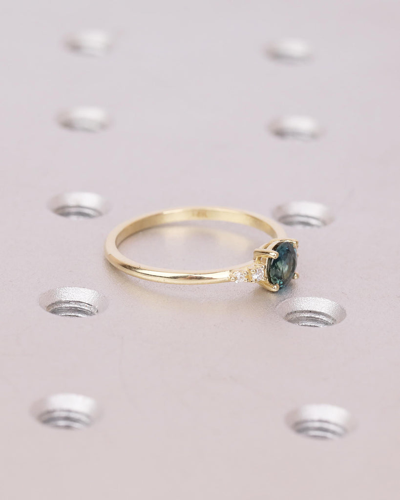 0.5ct Teal Sapphire Engagement Ring, 14k Solid Gold Promise Rings for Women, Diamond and September Birthstone Ring, Vintage Gemstone Jewelry image #10