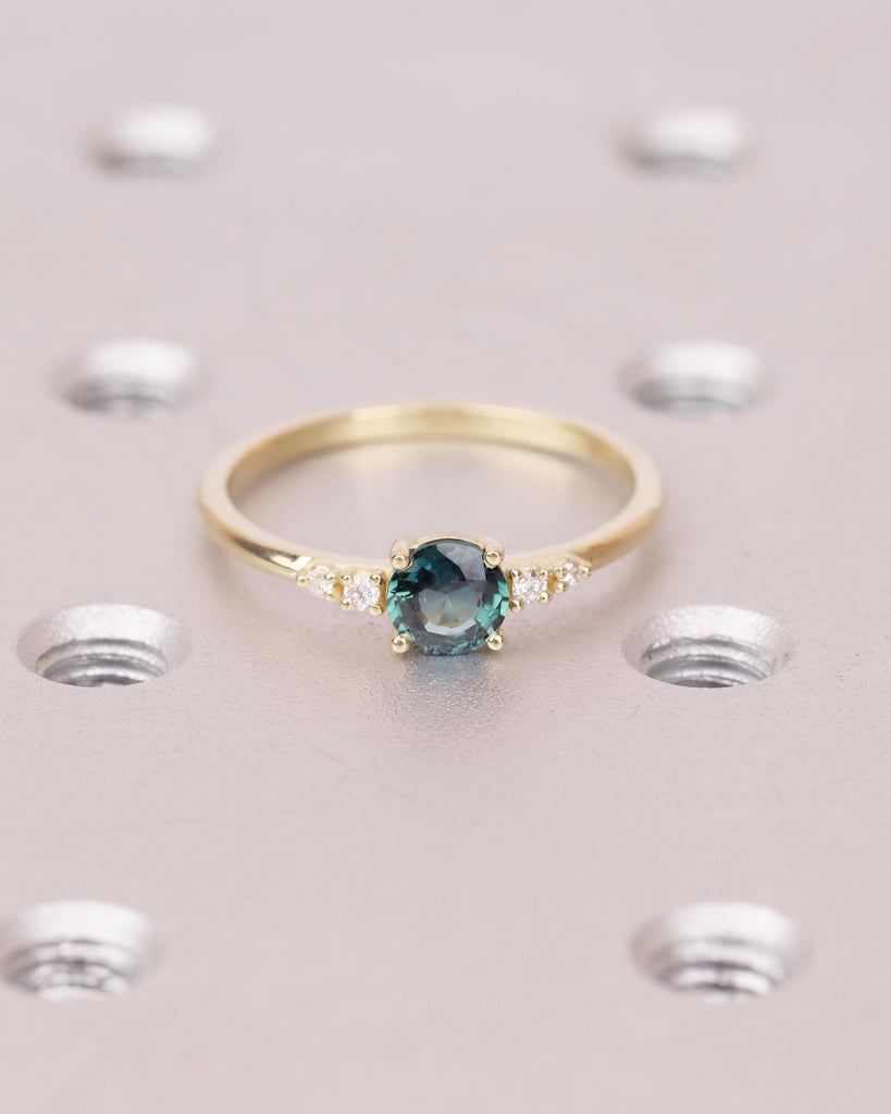 0.5ct Teal Sapphire Engagement Ring, 14k Solid Gold Promise Rings for Women, Diamond and September Birthstone Ring, Vintage Gemstone Jewelry image #14