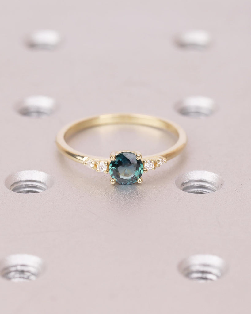 0.5ct Round Blue Green Sapphire and Diamond Engagement Ring in 14k Yellow Gold image #14