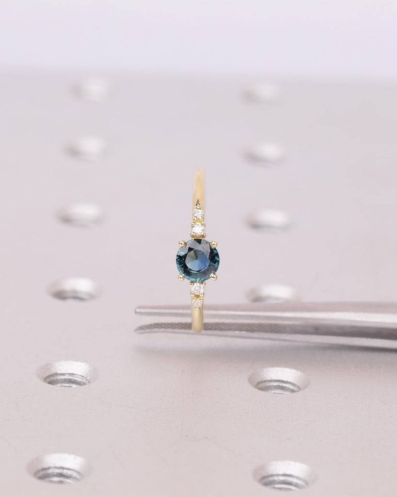 0.5ct Teal Sapphire Engagement Ring, 14k Solid Gold Promise Rings for Women, Diamond and September Birthstone Ring, Vintage Gemstone Jewelry image #11