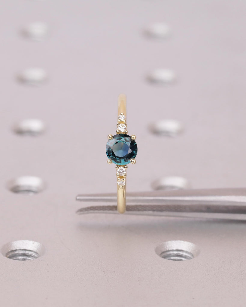 0.5ct Round Blue Green Sapphire and Diamond Engagement Ring in 14k Yellow Gold image #5