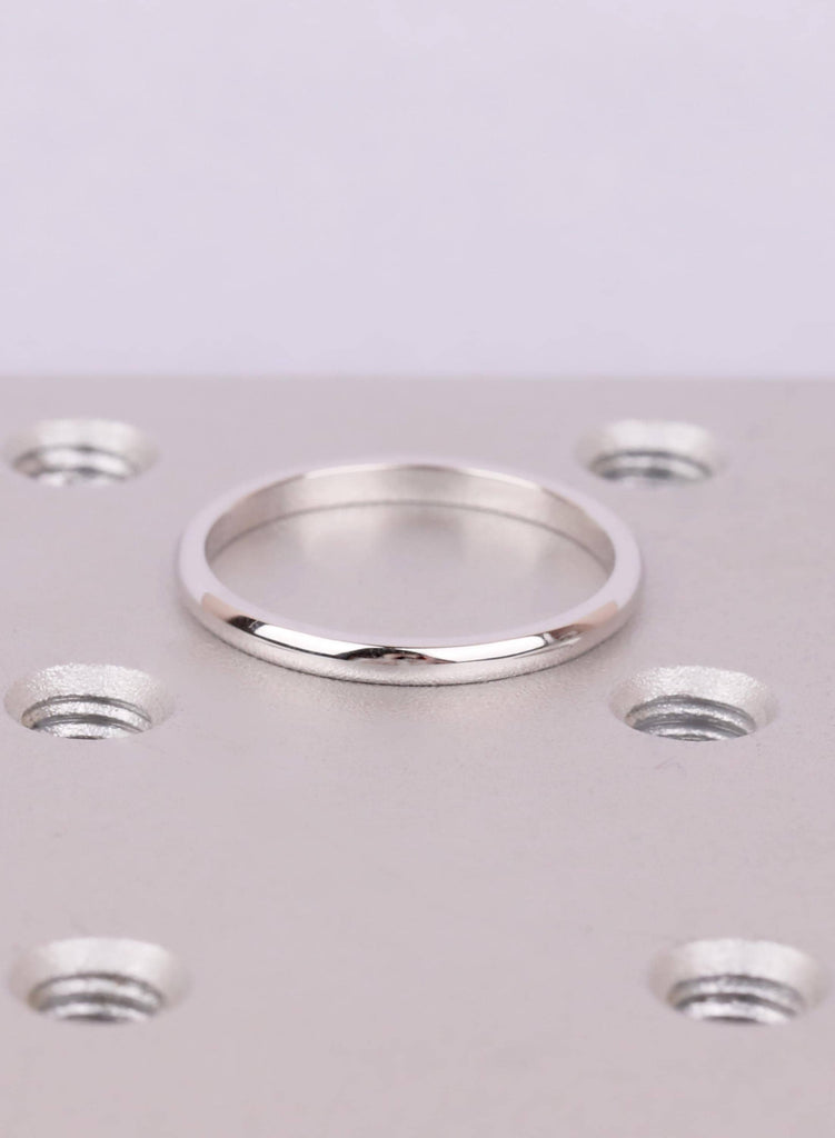 Men's 14k White Gold Wedding Band 2mm, Domed Gold Ring for Men, Thin Plain Anniversary Band, Minimalist Dainty Promise Ring image #3
