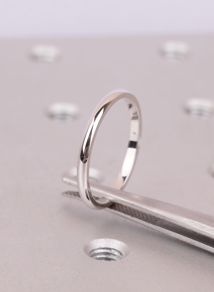 Men's 14k White Gold Wedding Band 2mm, Domed Gold Ring for Men, Thin Plain Anniversary Band, Minimalist Dainty Promise Ring image #5
