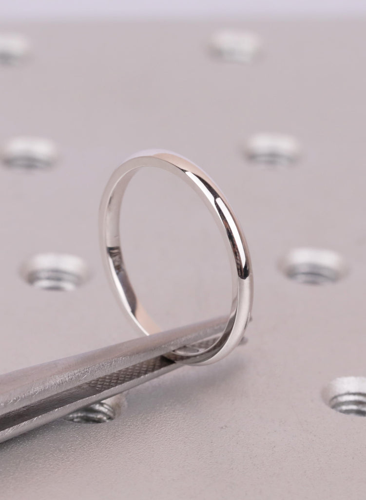 Men's 14k White Gold Wedding Band 2mm, Domed Gold Ring for Men, Thin Plain Anniversary Band, Minimalist Dainty Promise Ring image #8