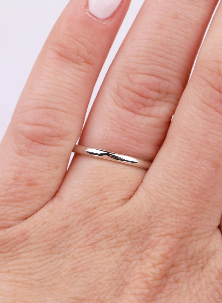 Men's 14k White Gold Wedding Band 2mm, Domed Gold Ring for Men, Thin Plain Anniversary Band, Minimalist Dainty Promise Ring image #9