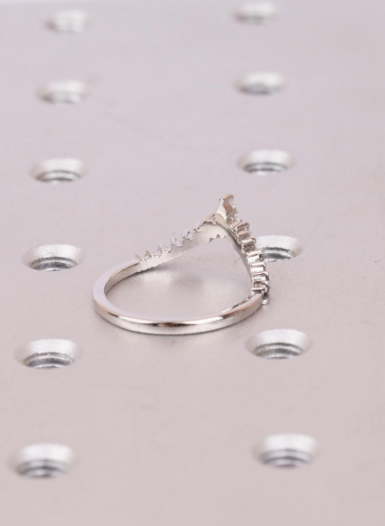 Ombré Salt and Pepper Diamond Chevron Wedding Band, Marquise and Princess Cut V Shaped Ring, Platinum Unique Bridal Matching Band for Women image #4