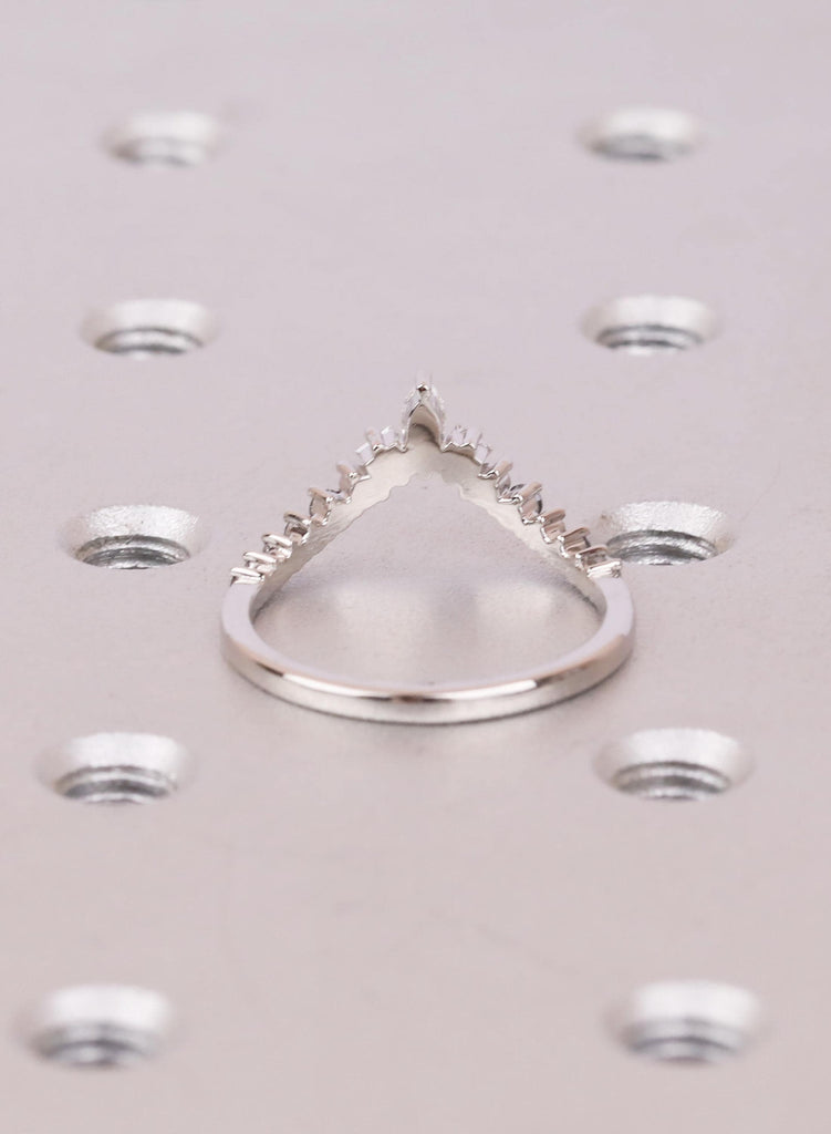 Ombré Salt and Pepper Diamond Chevron Wedding Band, Marquise and Princess Cut V Shaped Ring, Platinum Unique Bridal Matching Band for Women image #6