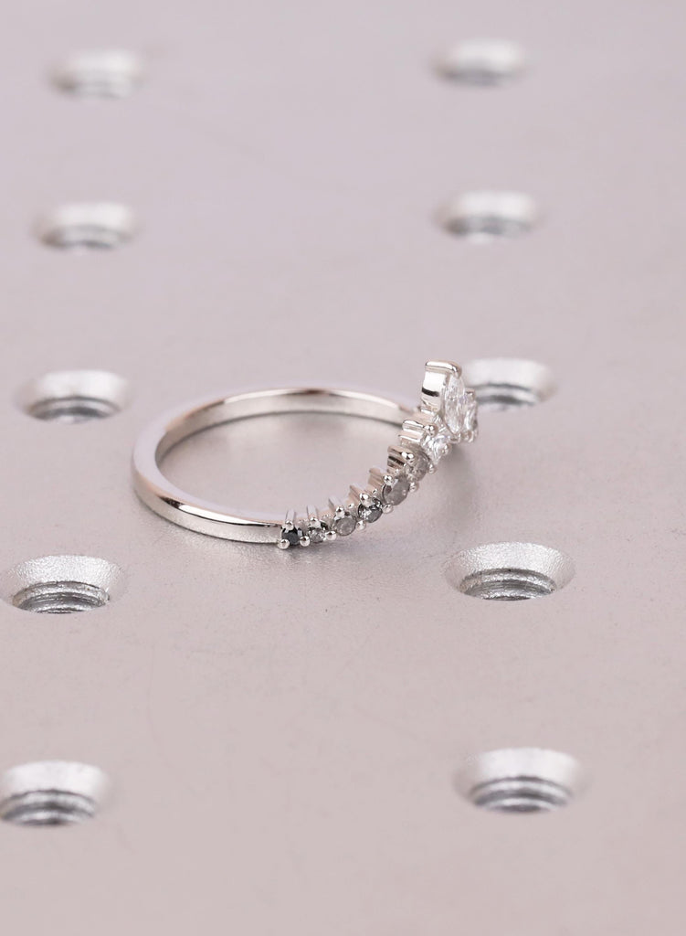 Ombré Salt and Pepper Diamond Chevron Wedding Band, Marquise and Princess Cut V Shaped Ring, Platinum Unique Bridal Matching Band for Women image #7