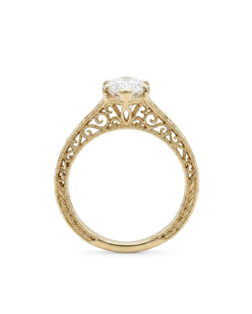 14K Gold Marquise cut Moissanite Filigree Engagement Ring / Fleur-de-lis Antique Style Ring / Edwardian Ring / Vintage Wedding Ring for Her image #5