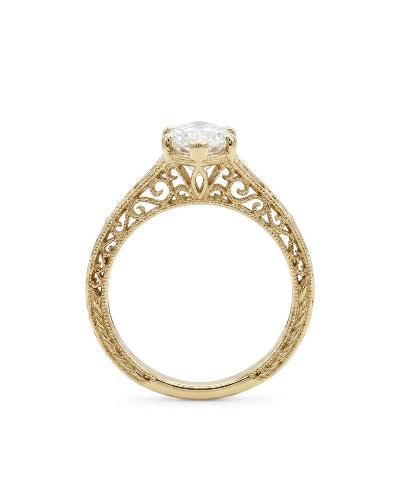 Vintage Wedding Ring, Moissanite Marquise Engagement Ring, 14K Gold Filigree Engagement Ring, Antique Style Ring, Art Deco Statement Ring