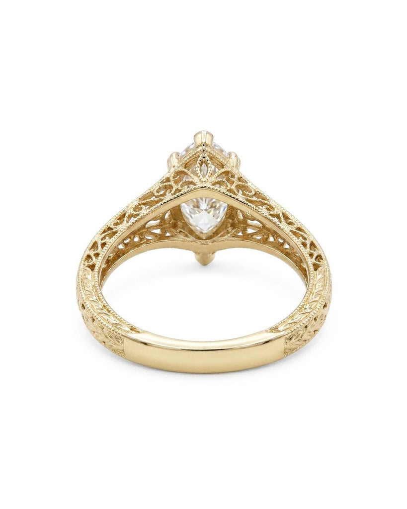 Vintage Wedding Ring, Moissanite Marquise Engagement Ring, 14K Gold Filigree Engagement Ring, Antique Style Ring, Art Deco Statement Ring image #6