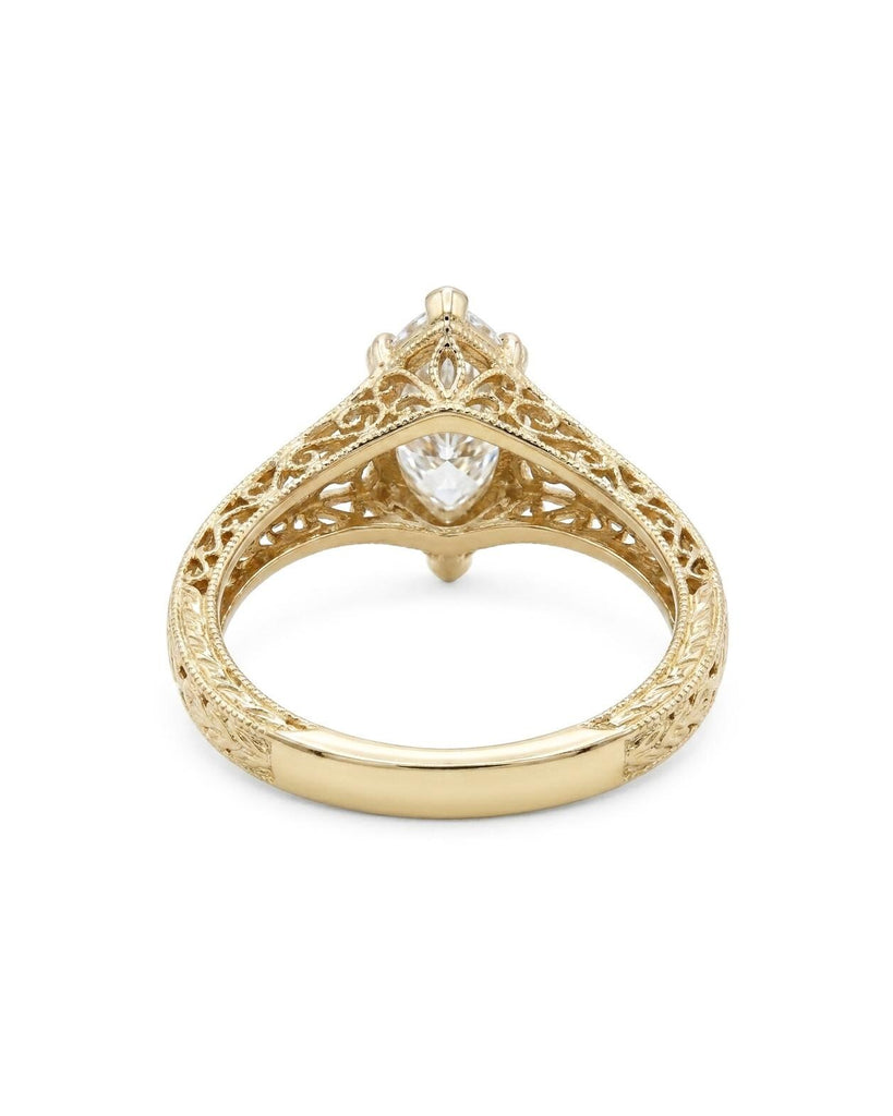 14K Gold Marquise cut Moissanite Filigree Engagement Ring / Fleur-de-lis Antique Style Ring / Edwardian Ring / Vintage Wedding Ring for Her image #6