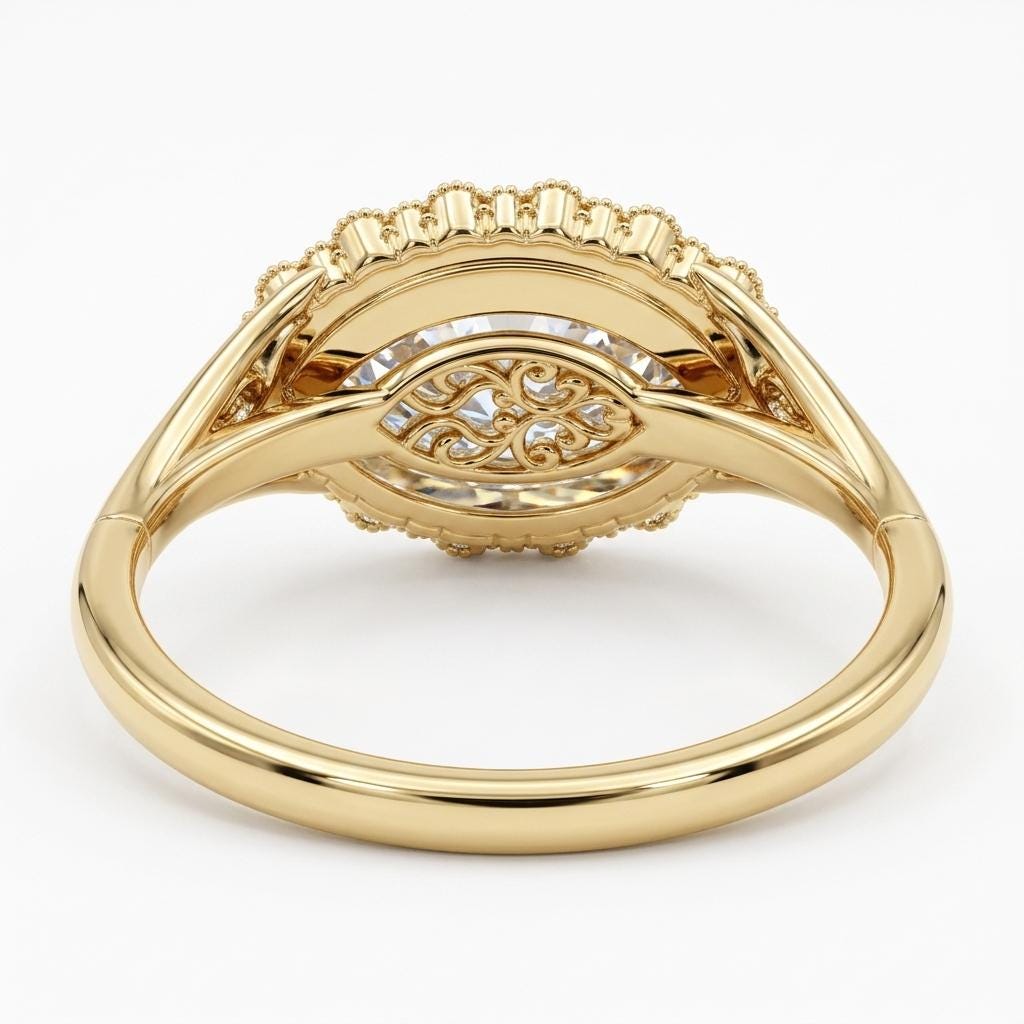 Marquise Moissanite Halo Engagement Rings | 14k/18k Gold East West Ring | Unique Bridal Jewelry Victorian Ring image #4