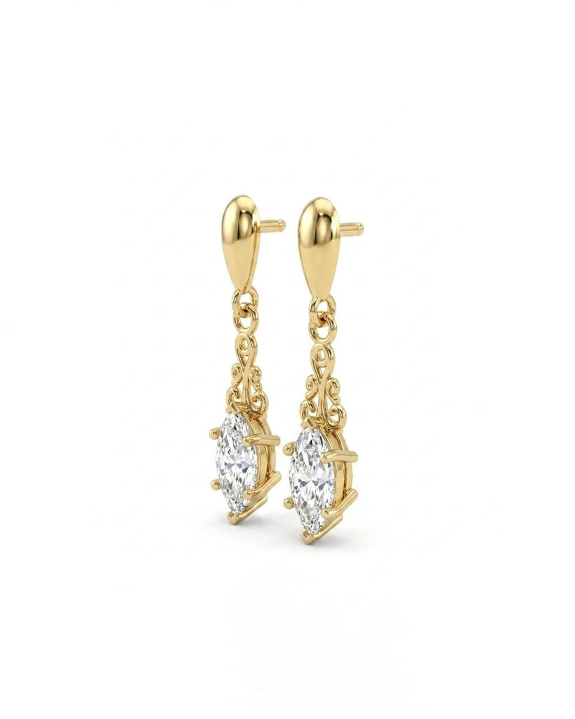 Lab Grown Diamond Drop Earrings, Marquise Cut Filigree 14k Solid Gold Earring Set, Vintage Wedding Earrings for Women, Personalized Jewelry image #3